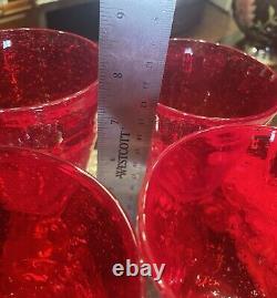 Vintage Tea Water Or Wine Glasses Red Goblets Hand Blown with Bubbles MCM