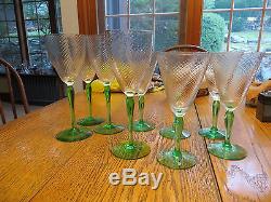 Vintage Theresienthal Green Stem Spiral Swirl 4 Water 4 Wine Goblets Glasses