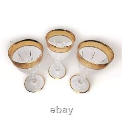 Vintage Three CreArt Crystal Stemware Wine Glasses Embellished with24k Gold VG-EX
