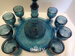 Vintage Tiara Indiana Glass Colonial Blue 10 Pc Decanter Wine Set