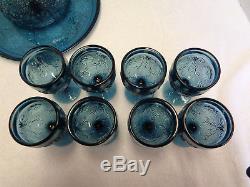 Vintage Tiara Indiana Glass Colonial Blue 10 Pc Decanter Wine Set