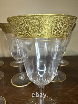 Vintage Tiffin Franciscan Gold Rim Crystal Wine Goblets Glasses Set of 12