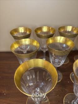 Vintage Tiffin Franciscan Gold Rim Crystal Wine Goblets Glasses Set of 12