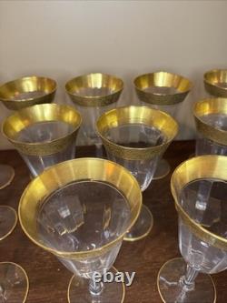Vintage Tiffin Franciscan Gold Rim Crystal Wine Goblets Glasses Set of 12