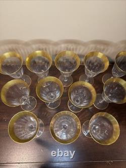 Vintage Tiffin Franciscan Gold Rim Crystal Wine Goblets Glasses Set of 12 Vintage Tiffin Franciscan Gold Rim Crystal Wine Goblets Glasses Set of 12