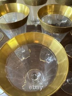 Vintage Tiffin Franciscan Gold Rim Crystal Wine Goblets Glasses Set of 12