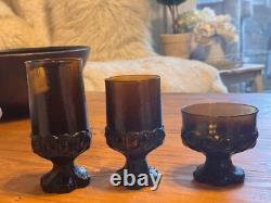 Vintage Tiffin Franciscan Madeira Smoke Brown Wine Glasses Goblets Set of 24