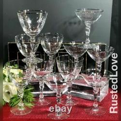 Vintage Tiffin-Franciscan Platinum Rim Lyndley Wine champagne Cut leaves Set 11