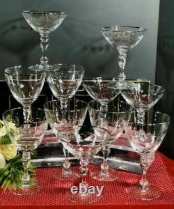 Vintage Tiffin-Franciscan Platinum Rim Lyndley Wine champagne Cut leaves Set 11