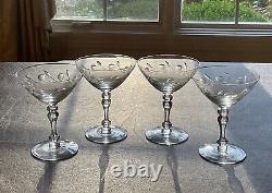 Vintage Tiffin Franciscan cut 17646 6 wine goblet 4 champagne/sherbet dot leaf