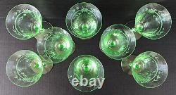 Vintage Tiffin Green Depression Glass Water Wine Goblets (8) Uranium Vaseline