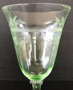 Vintage Tiffin Green Depression Glass Water Wine Goblets (8) Uranium Vaseline