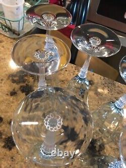 Vintage Tiffin Light Blue Crystal Wine Stemware. Six Glasses