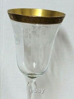 Vintage Tiffin Minton Eched Wine Glasses 8 5/8 Gold Encrusted Set Of 6