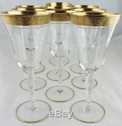 Vintage Tiffin Tall Wine Glass Set 9 Gold Rose Garland Rim Stemware Barware