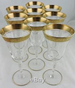 Vintage Tiffin Tall Wine Glass Set 9 Gold Rose Garland Rim Stemware Barware