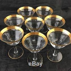 Vintage Tiffin Wine/cocktail Optic Glass Set 8 Gold Rose Garland Rim Stemware