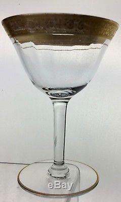 Vintage Tiffin Wine/cocktail Optic Glass Set 8 Gold Rose Garland Rim Stemware
