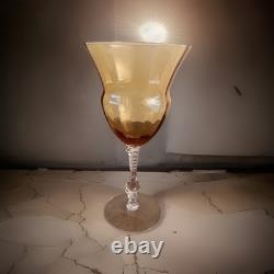 Vintage Two Toned Amber and Clear Wine Glass Set of 4 8 Fancy Unique Design