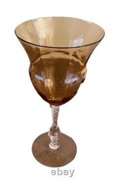 Vintage Two Toned Amber and Clear Wine Glass Set of 4 8 Fancy Unique Design