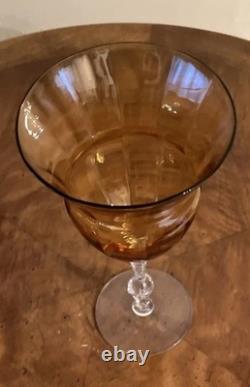 Vintage Two Toned Amber and Clear Wine Glass Set of 4 8 Fancy Unique Design