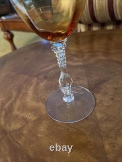 Vintage Two Toned Amber and Clear Wine Glass Set of 4 8 Fancy Unique Design