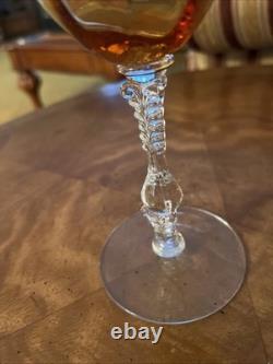 Vintage Two Toned Amber and Clear Wine Glass Set of 4 8 Fancy Unique Design