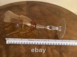 Vintage Two Toned Amber and Clear Wine Glass Set of 4 8 Fancy Unique Design