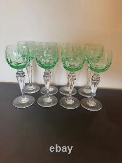 Vintage Uranium Glass Set of 8 Wine Glasses with Thumbprint Design
