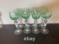 Vintage Uranium Glass Set of 8 Wine Glasses with Thumbprint Design