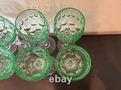 Vintage Uranium Glass Set of 8 Wine Glasses with Thumbprint Design