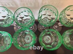 Vintage Uranium Glass Set of 8 Wine Glasses with Thumbprint Design
