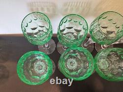 Vintage Uranium Glass Set of 8 Wine Glasses with Thumbprint Design