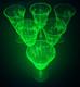 Vintage Uranium Wheel Cut Floral Optic Wine Glasses. Set of 6. Etched. EUC