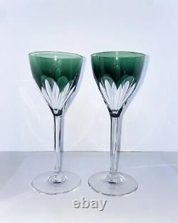Vintage VSL Val St-Lambert Emerald Green Crystal Wine Glasses Osram Pattern! (1)