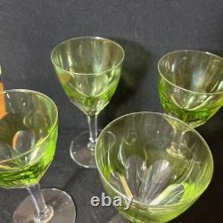 Vintage Val Saint Lambert 4Pcs Green Chartreuse Crystal Wine Glasses