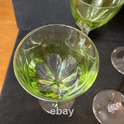 Vintage Val Saint Lambert 4Pcs Green Chartreuse Crystal Wine Glasses