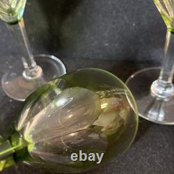 Vintage Val Saint Lambert 4Pcs Green Chartreuse Crystal Wine Glasses