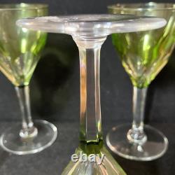 Vintage Val Saint Lambert 4Pcs Green Chartreuse Crystal Wine Glasses