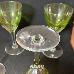 Vintage Val Saint Lambert 4Pcs Green Chartreuse Crystal Wine Glasses