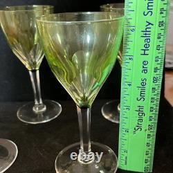 Vintage Val Saint Lambert 4Pcs Green Chartreuse Crystal Wine Glasses