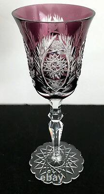 Vintage Val St Lambert Amethyst Lilac Cased To Clear Crystal Wine Goblet