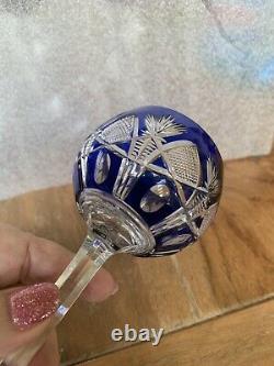 Vintage Val St Lambert Cobalt Blue Cut to Clear Crystal Wine Glass