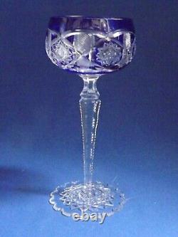 Vintage Val St Lambert Crystal 7 3/4 High Goblet, Cobalt Blue Overlay EXCELLENT