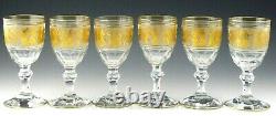 Vintage Val St. Lambert DANSE DE FLORE GOLD 6-5/8 WINE WATER GOBLETS Set 6