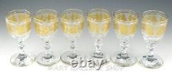 Vintage Val St. Lambert DANSE DE FLORE GOLD 6-5/8 WINE WATER GOBLETS Set 6