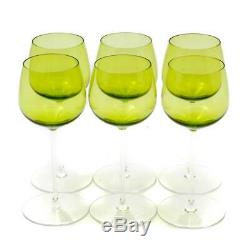 Vintage Val St. Lambert Green Acid-etched Crystal Wine Glasses Set=6