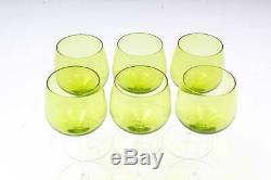 Vintage Val St. Lambert Green Acid-etched Crystal Wine Glasses Set=6