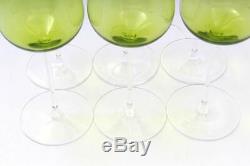 Vintage Val St. Lambert Green Acid-etched Crystal Wine Glasses Set=6