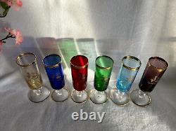 Vintage Venetian Glass Decanter & Wine Glasses with Gold Rim (7 pieces)